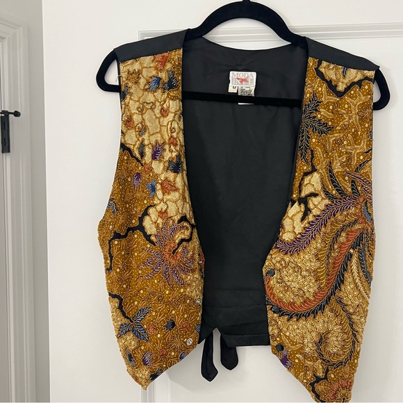 Vintage Moda International Retro Black & Gold Beaded Vest, Size Medium - Picture 10 of 10